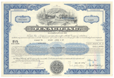 Texaco Inc. Bond Certificate