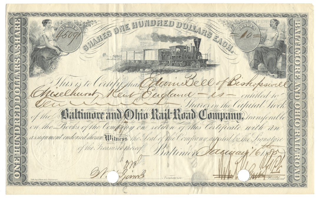 Vintage Baltimore and Ohio Railroad Company check with steam locomotive illustration