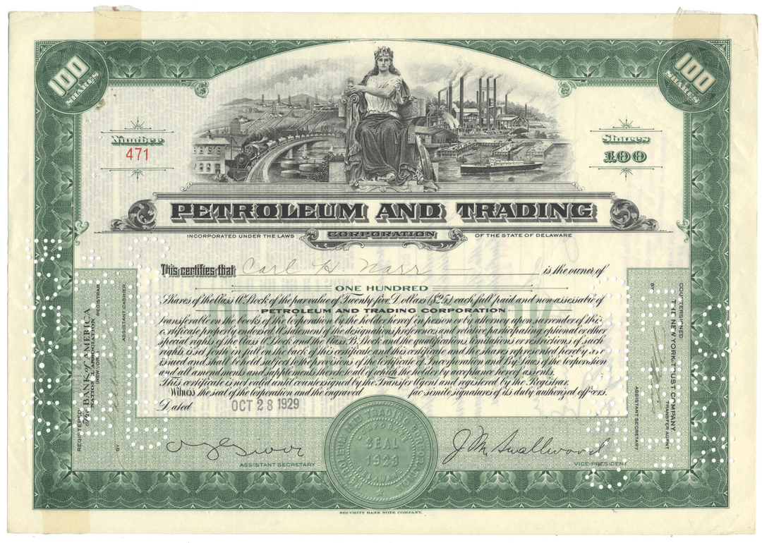 Petroleum and Trading Corporation Stock Certificate