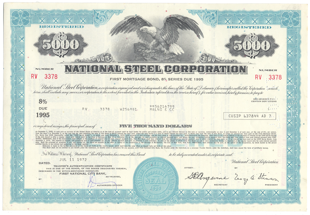 National Steel Corporation Bond Certificate