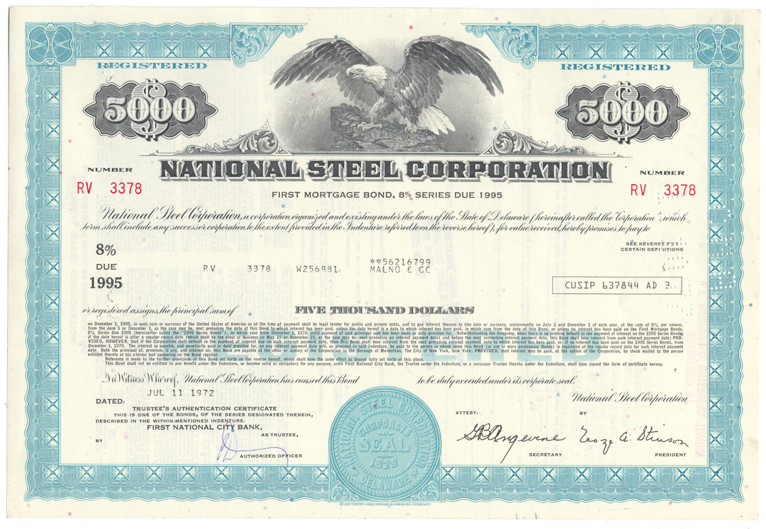 National Steel Corporation Bond Certificate