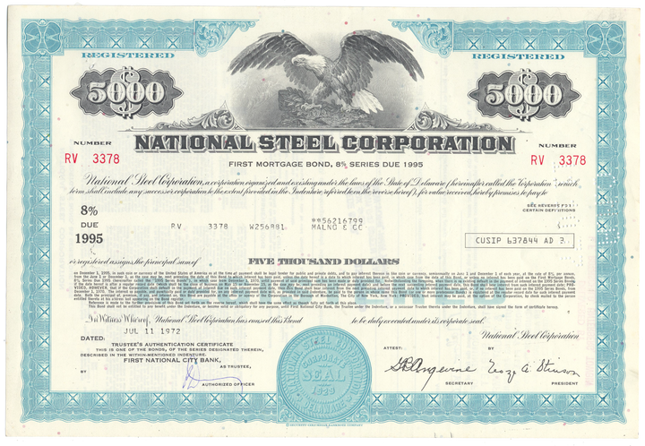 National Steel Corporation Bond Certificate