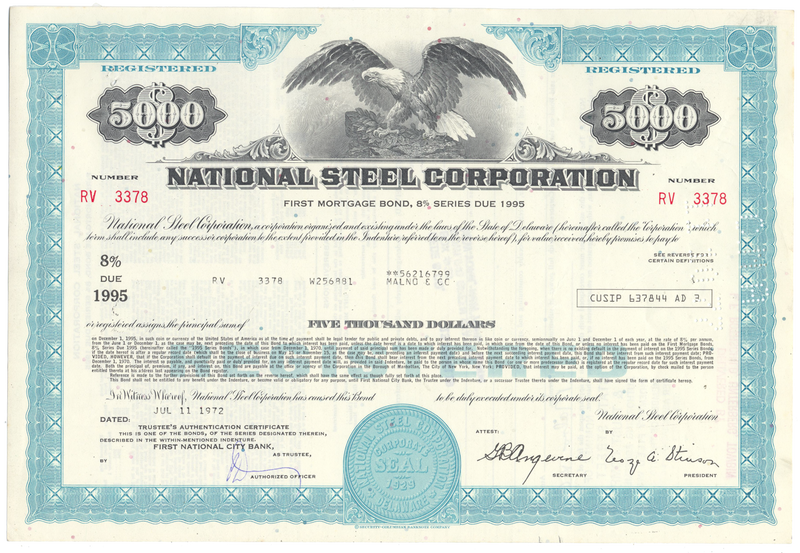 National Steel Corporation Bond Certificate