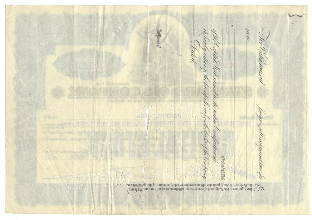 Vintage stock certificate of the Standard Oil Company of Kentucky from 1925