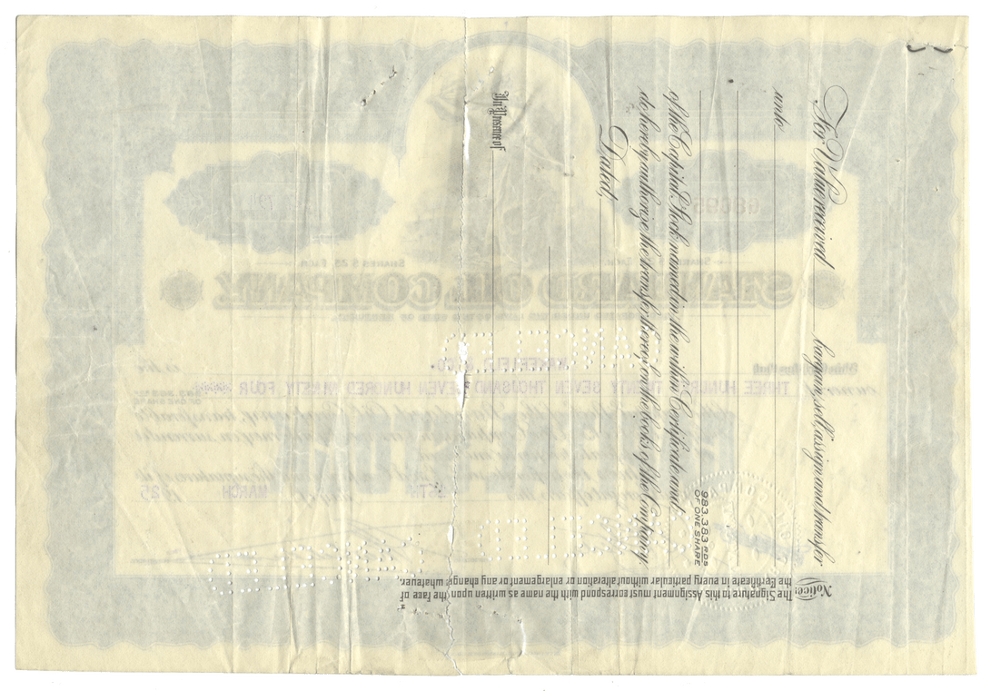 Vintage stock certificate of the Standard Oil Company of Kentucky from 1925