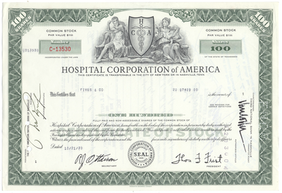 Hospital Corporation of America Stock Certificate