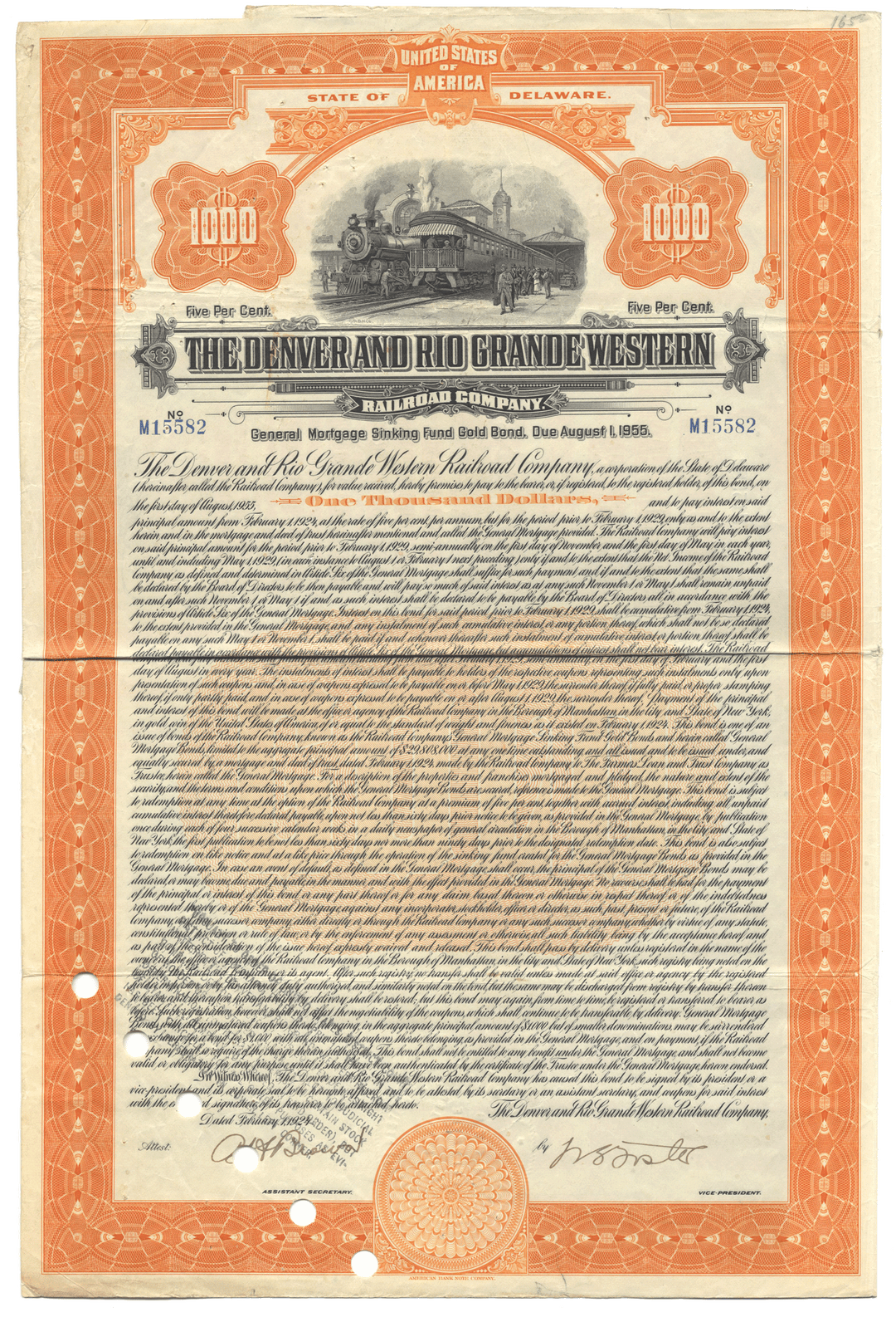 Denver & Rio Grande Western Railroad Company bond certificate