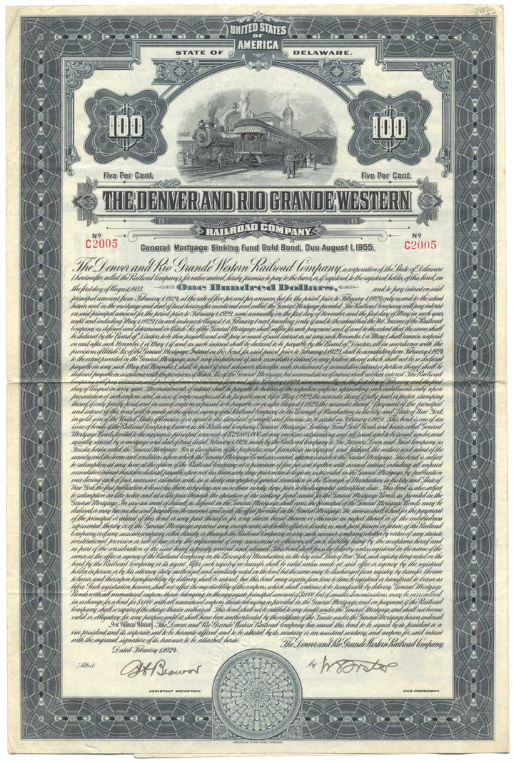 Denver and Rio Grande Western Railroad Company Bond Certificate