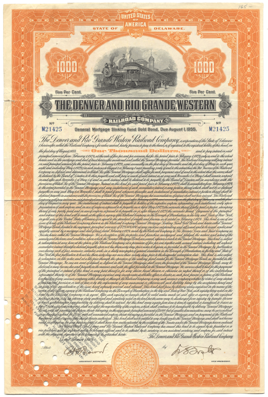 Denver and Rio Grande Western Railroad Company Bond Certificate