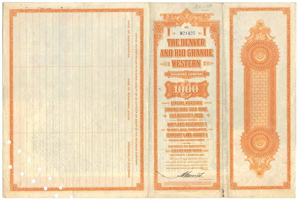 Denver and Rio Grande Western Railroad Company Bond Certificate