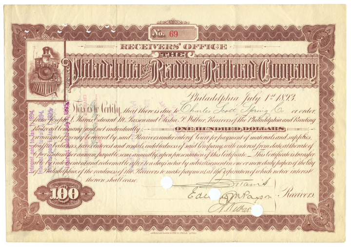 Philadelphia and Reading Railroad Company Bond Certificate