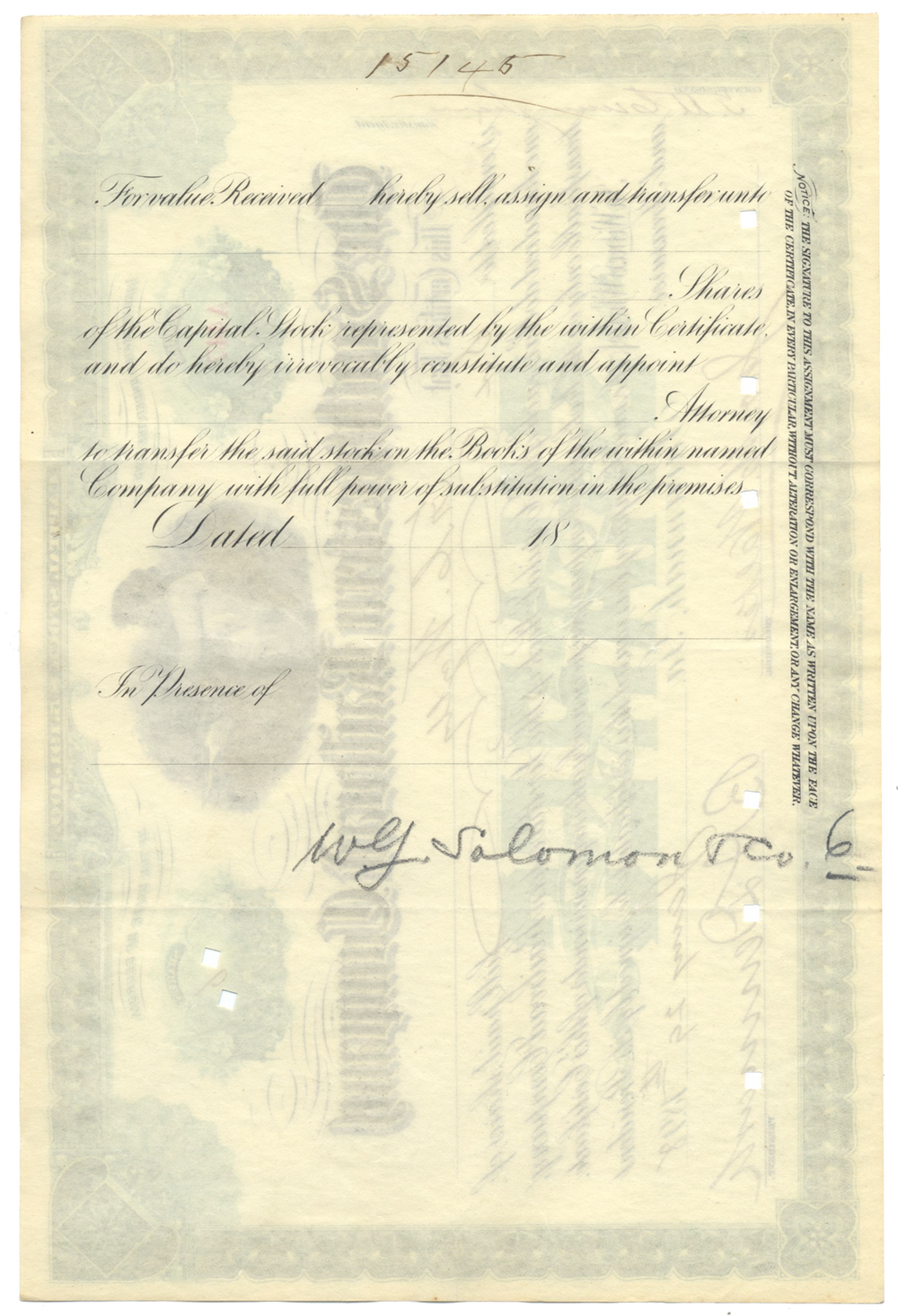 Southwestern Railroad Company Stock Certificate