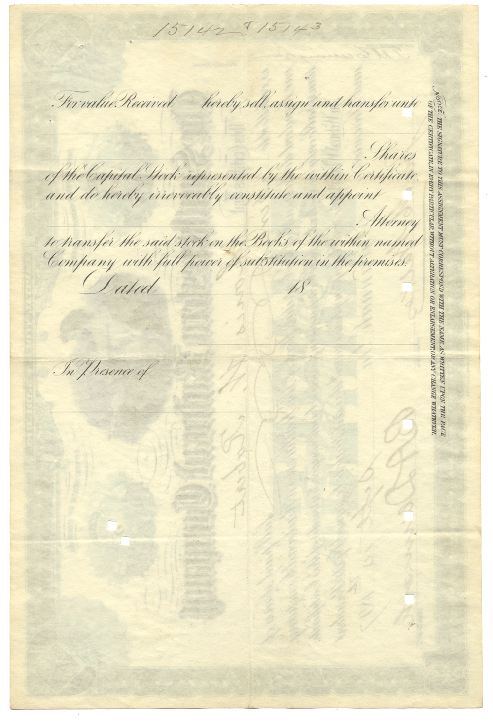 Southwestern Railroad Company Stock Certificate