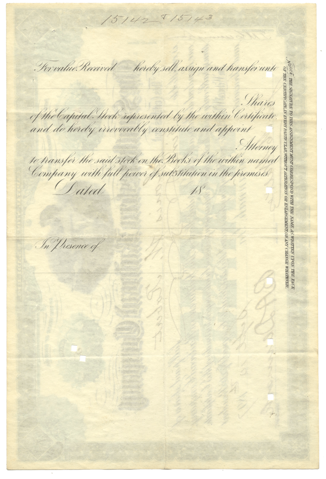 Southwestern Railroad Company Stock Certificate