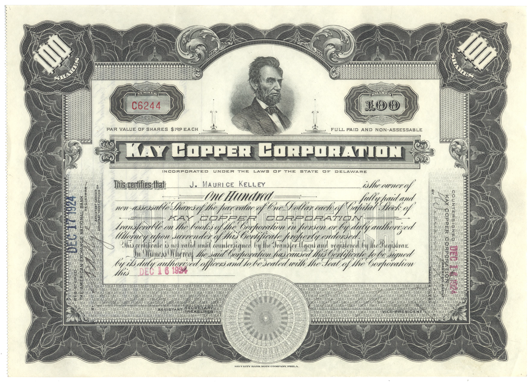 Kay Copper Corporation Stock Certificate