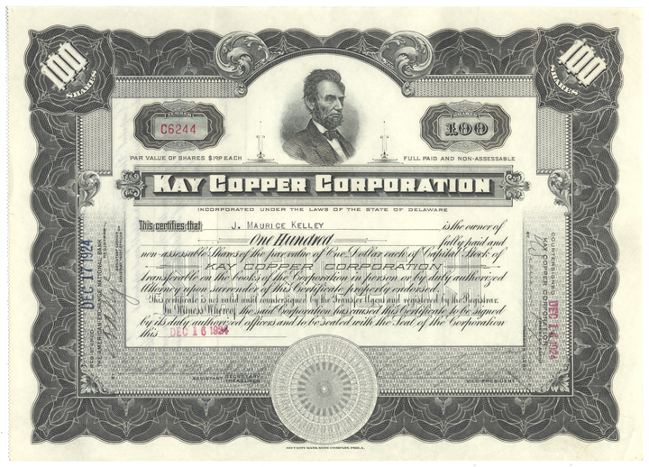 Kay Copper Corporation Stock Certificate