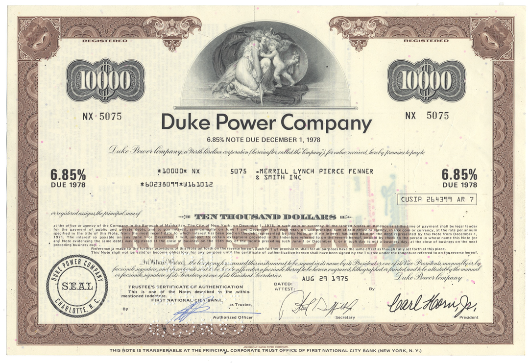 Duke Power Company Bond Certificate