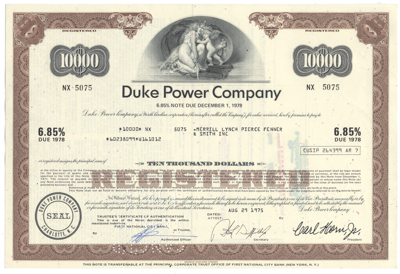 Duke Power Company Bond Certificate
