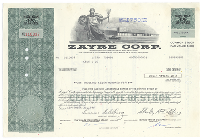 Zayre Corp. Stock Certificate