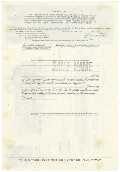 Zayre Corp. Stock Certificate