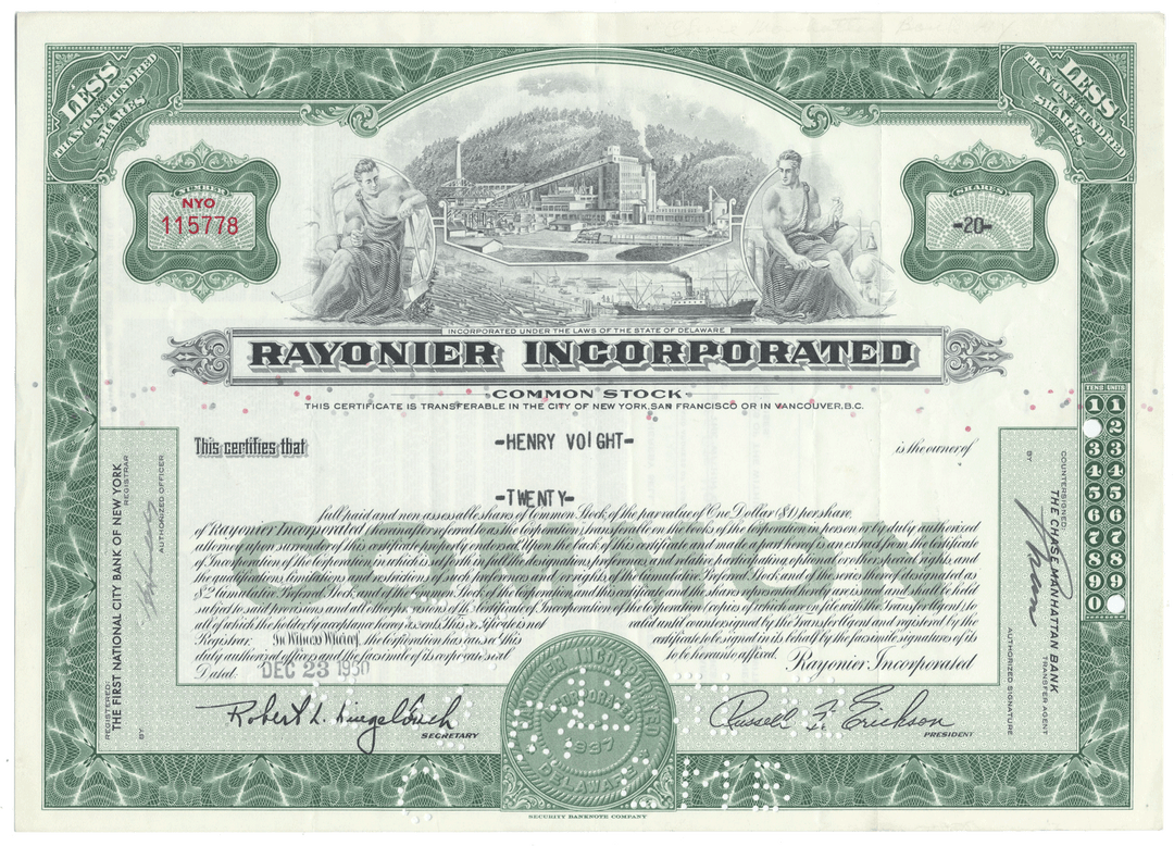 Rayonier Incorporated Stock Certificate