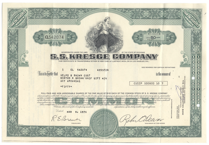 S. S. Kresge Company Stock Certificate