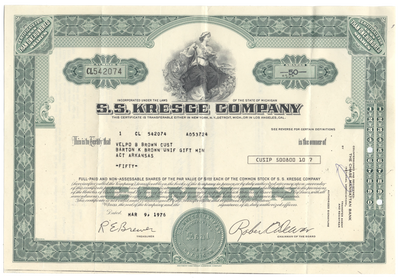 S. S. Kresge Company Stock Certificate