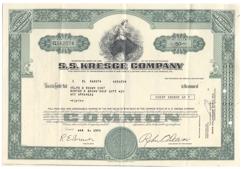 S. S. Kresge Company Stock Certificate