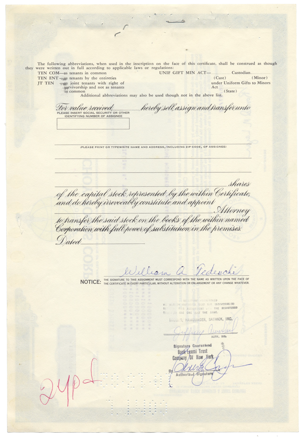 Choy Foods Corp. Stock Certificate