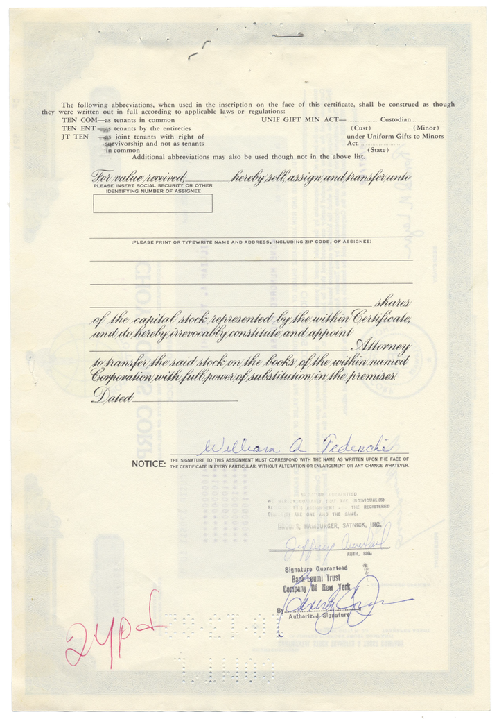 Choy Foods Corp. Stock Certificate