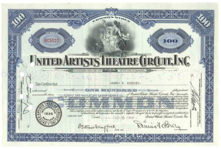 United Artists Theatre Circuit, Inc. Stock Certificate