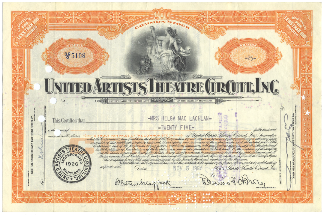 United Artists Theatre Circuit, Inc. Stock Certificate