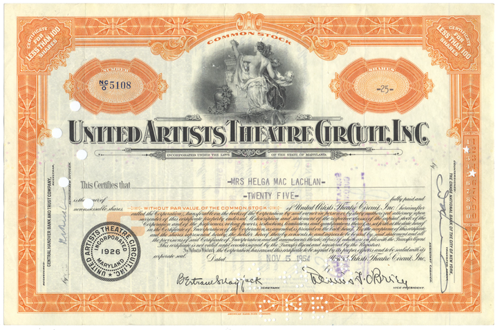 United Artists Theatre Circuit, Inc. Stock Certificate