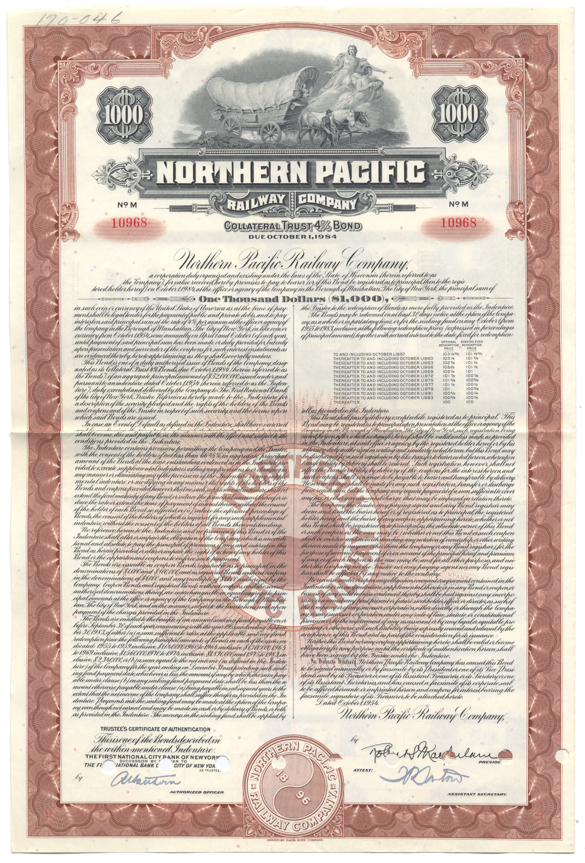 Northern Pacific Railway Company Bond Certificate