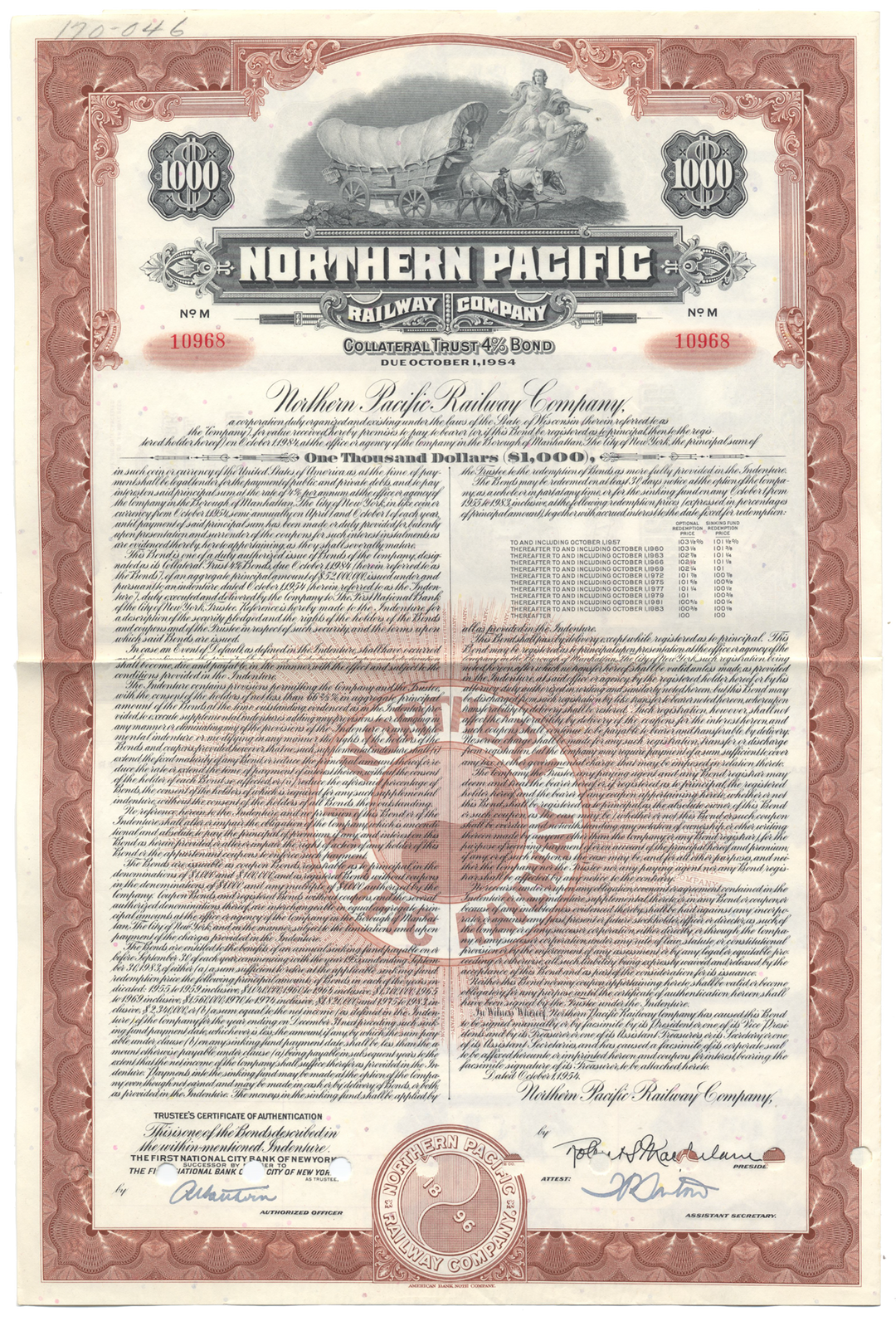 Northern Pacific Railway Company Bond Certificate