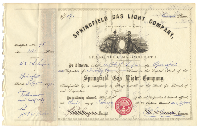 Springfield Gas Light Company Stock Certificate