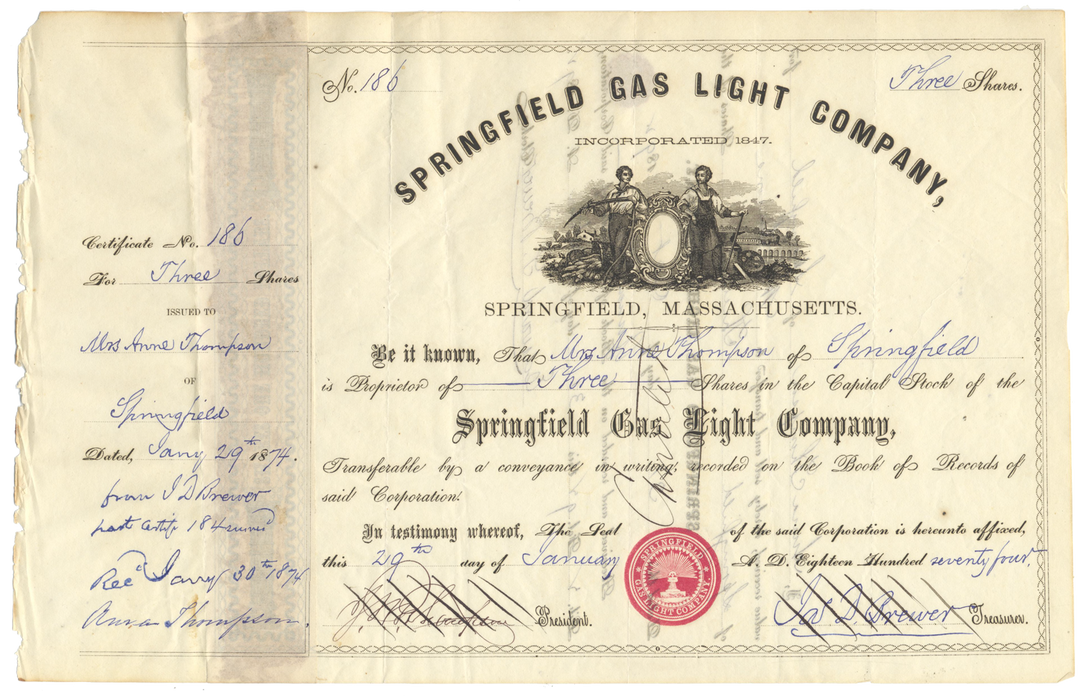 Springfield Gas Light Company Stock Certificate