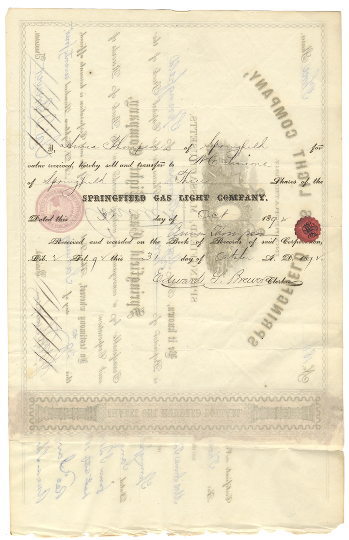 Springfield Gas Light Company Stock Certificate