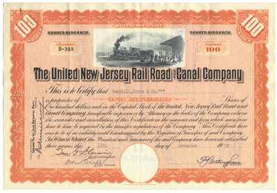 United New Jersey Railroad and Canal Company Stock Certificate