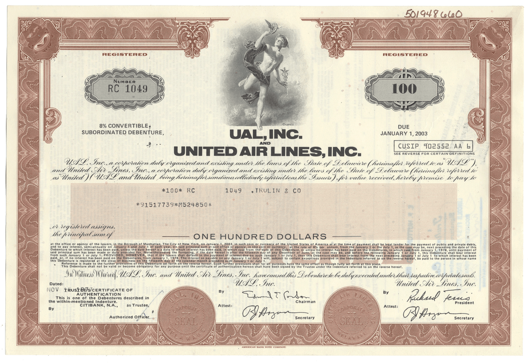 UAL, Inc. and United Air Lines, Inc. Bond Certificate