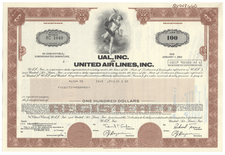 UAL, Inc. and United Air Lines, Inc. Bond Certificate