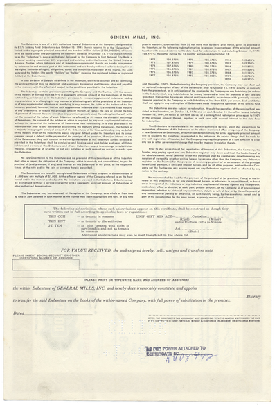 General Mills, Inc. Bond Certificate