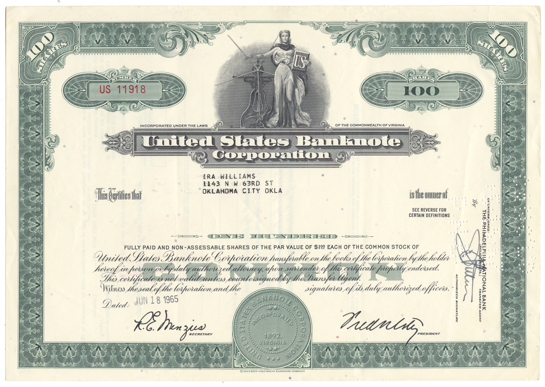 United States Banknote Corporation Stock Certificate