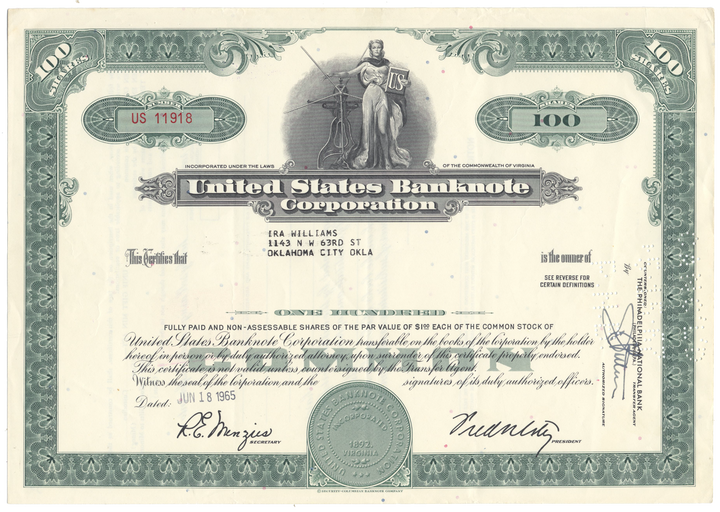 United States Banknote Corporation Stock Certificate