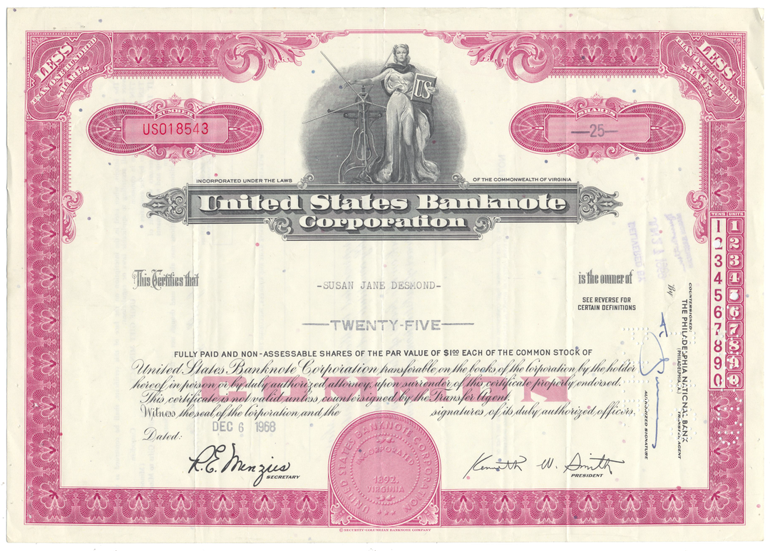 United States Banknote Corporation Stock Certificate