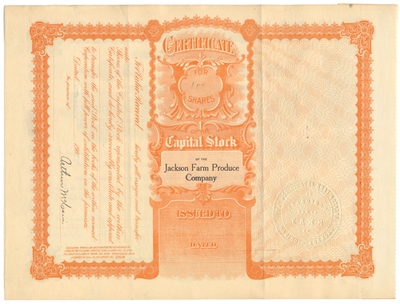 Jackson Farm Produce Company Stock Certificate