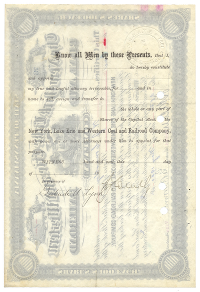 New York, Lake Erie and Western Coal and Railroad Company Stock Certificate
