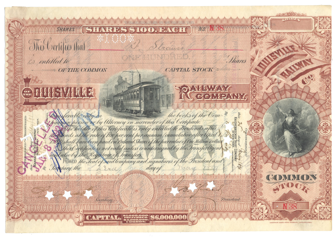 Louisville Railway Company Stock Certificate