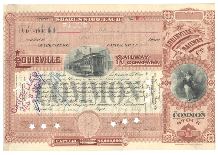 Louisville Railway Company Stock Certificate