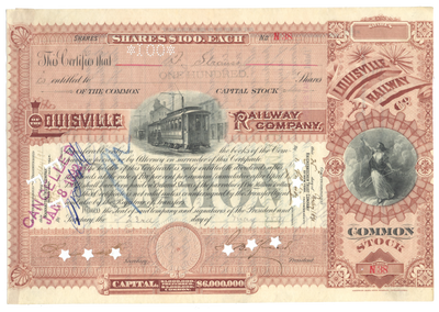Louisville Railway Company Stock Certificate